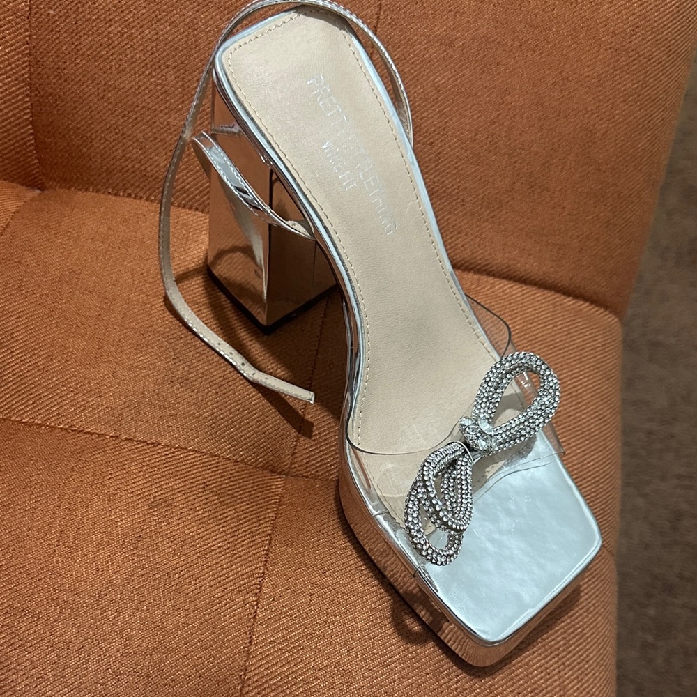 PrettyLittleThing Metallic Heels with Sparkling Bow